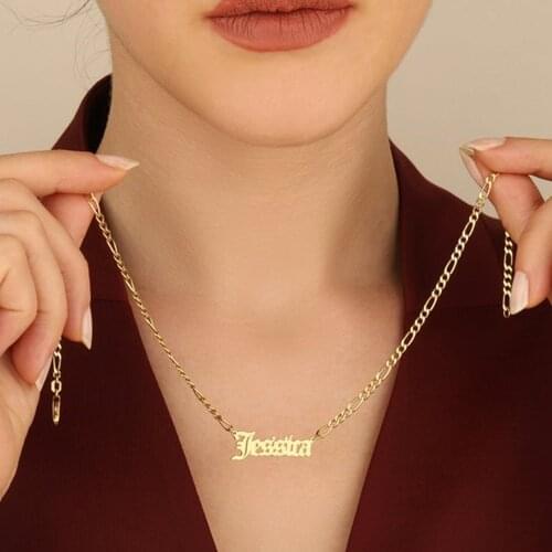 Noelia Custom Name Figaro Chian Necklace Personalized Stainless Steel Old English Name Pendant Neckalce for Women Jewelry