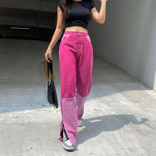 Vintage High Waisted Denim Pants Straight Split Hem Womens Fashion Jeans for Girls Female 2021 Aesthetic Streetwear Capris