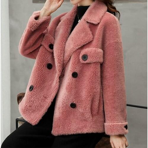 Woman Short Lamb Jacket Wool Coat Fashion Harajuku Jacket Womens Double-breasted Fashion Wild Warm Woolen Coat