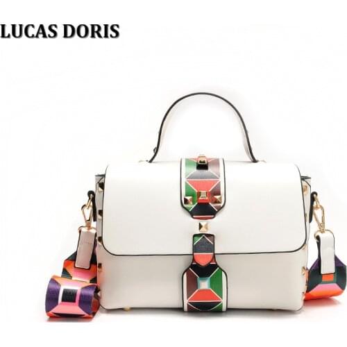 New Small PU Leather Women Crossbody Bags Lady Colorful Strap Rivet Flap Bag Women Shoulder Messenger Bag Ladies Hand Bag 2019