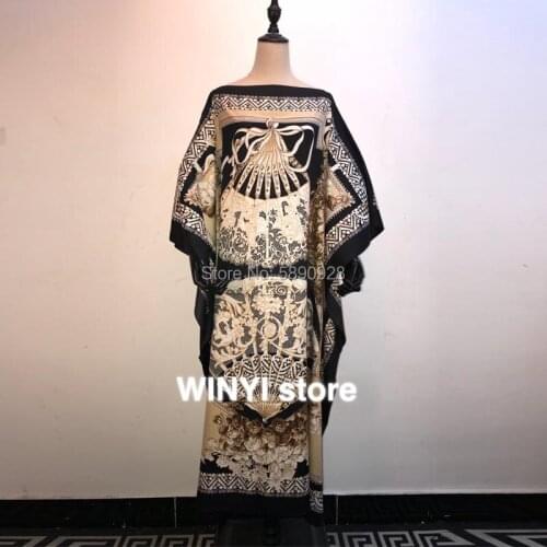 2020 Over Long Length Dress Women Silk Print Vacation Bohemian Batwing o Collar Over Size Elegant New Fashion