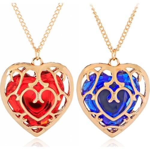 Antique Vintage gold color hollow necklaces women DIY cage heart Perfume jewelry crystal bling patterns angel red blue necklace