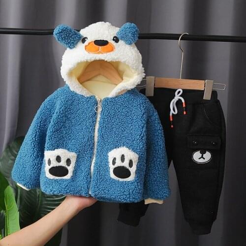 2020 2pcs Baby Boys Girls Panda Winter Set Plus Velvet Thickening Pajamas Winter Boys Girls Smile Clothing Suit BP87