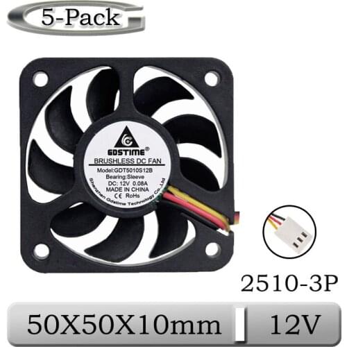 5pcs Gdstime DC 12V 3Pin 50mm x 10mm 50mm PC Computer CPU Mini Cooling Fan 50x50x10mm 5cm 5010 Small Cooler 9 Blades