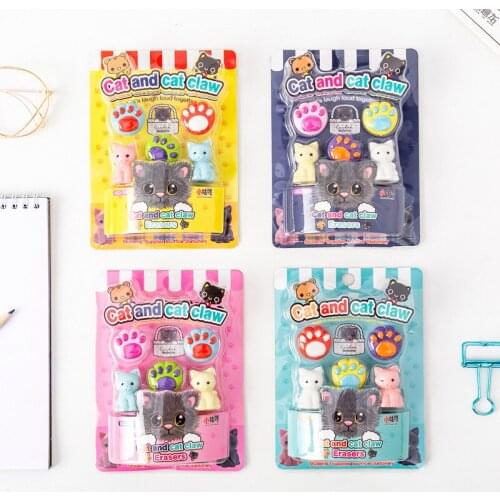 8 set/lot Creative cute animal cat and claw blister-card eraser / rubber eraser suit / student eraser/toy children gift