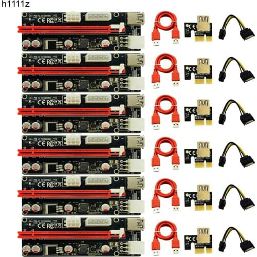 6pcs 009S LED USB 3.0 PCI-E Express 1X 4x 8x 16x Extender Riser Adapter Card SATA 15pin Male to 6pin Power Cable for BTC Mining
