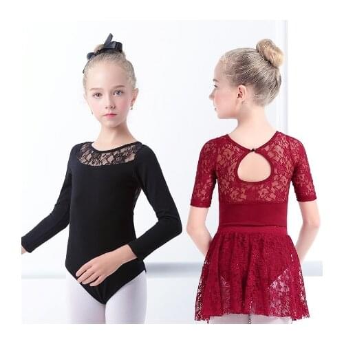 Girls Ballet Dress Gymnastic Leotards Lace Skirted Leotards Long Sleeve Kids Toddler Gymnastic Swimsuit For Dancing