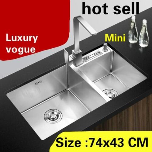 Free shipping Household kitchen manual sink double groove multifunction 304 stainless steel vogue hot sell 74x43 CM