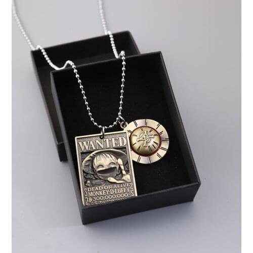Cartoon Anime One Piece Necklace Luffy Ace Zoro Sanji Wanted Pendant Chain Choker Man Necklaces Charm Gifts Jewelry collares