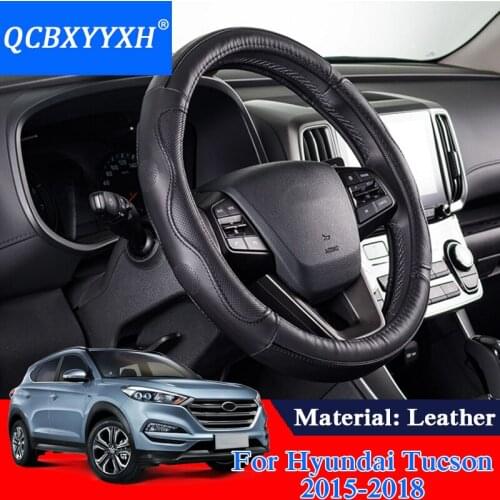 QCBXYYXH Car Styling Steering Cover For Hyundai IX25 IX35 IX45 Elantra Tucson Steering Wheel Covers Leather Interior accessory