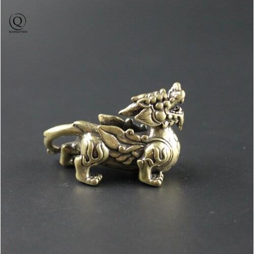 Pure Copper Car Key Ring Pendants Charms Chinese Mythical Beast Lucky Pi Xiu Figurines Vintage Rope Keychains Keyrings Hangings