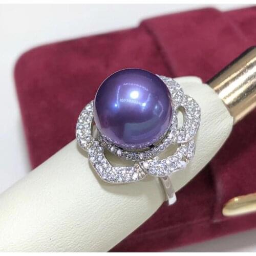 D525 Pearl Ring Fine Jewelry 925 Sterling Silver Round 11-12mm Nature Fresh Water Purple Pearls Rings for Women Presents