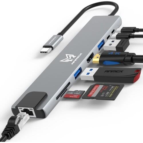 Anmck USB C HUB to HDMI Adapter RJ45 1000M/s Card Reader USB 3.0 PD 100W Type C Docking Station For Macbook Pro Surface iPad