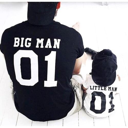 Father and me t shirt Big man little man print summer mommy and me clothes matching family outfits clothes boys clothes