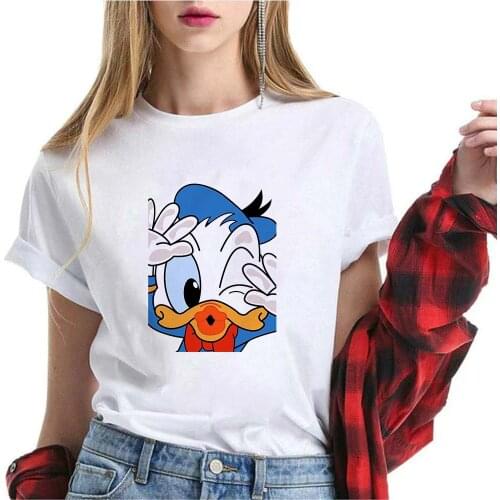 Cartoon T Shirt For Women Summer Short Sleeves Loose White O-neck Tshirts Donald Duck Daisy Duck Printed Harajuku Female Tops