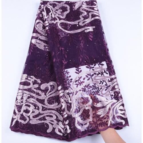 Hot Sale French Tulle Lace Fabric Purple African Lace Fabric 2019 High Quality Lace Embroidered Fabric For Wedding Dresses 1207