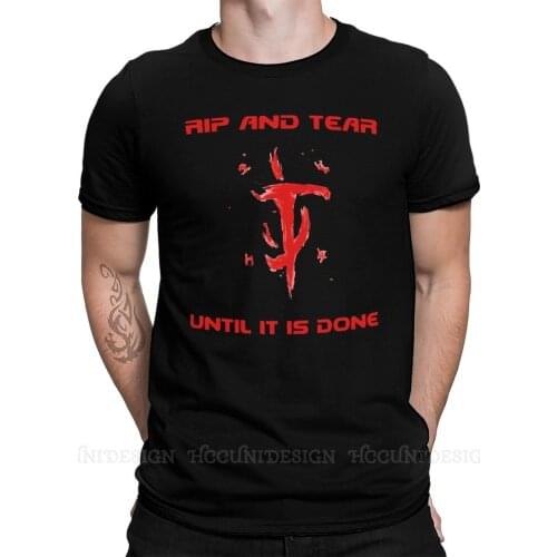 Rip And Tear Print Cotton T-Shirt Camiseta Hombre Doom Slayer Shooting Games Men Fashion Streetwear Adult Shirt