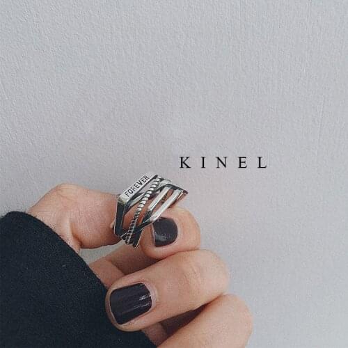 Kinel Hot Sale 925 Sterling Silver Smooth Screw Geometry Double Layer Open Finger Ring For Women Fashion Jewelry Gift