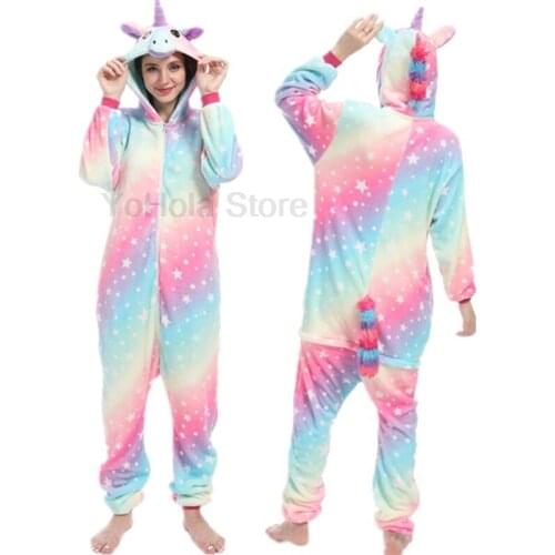 Kigurumi Onesie for Adults Kids Unicorn Pajamas Children Animal Cartoon Sleepwear Family Costume Winter Licorne Jumspuit