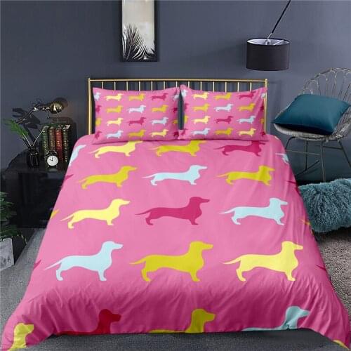 3D Cartoon Pet Dog Print 2/3Pcs Bedding Set Dachshund Sausage Dog Partten Duvet Cover Pillowcase Home Textile Queen King Size