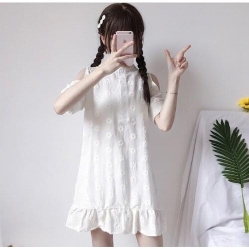 Summer dress new womens sweet fresh daisy flower print ruffled off-the-shoulder short-sleeved long casual fashion dress