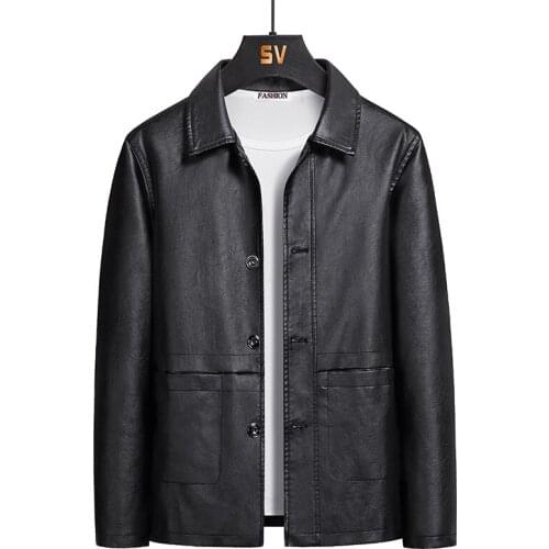 Mens Leather Jacket New Autumn Winter Trend Fashion Simple Lapel Slim Solid Color Leather Jacket Size M-5XL Casual Mens Jacket