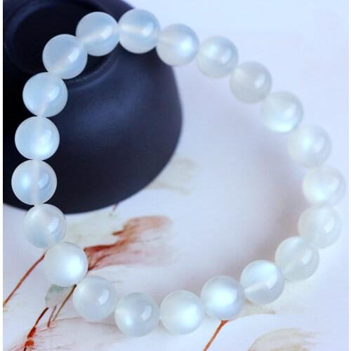 Top Quality Natural Grey Moonstone White Light Crystal Round Beads Bracelet 8mm 9mm 10mm Women Men Healing Stone AAAAA