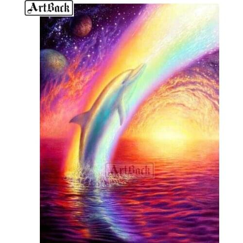 New arrival full square 5d diy diamond painting cross stitch rainbow dolphin mosaic rhinestone 3d stick drill embroidery kit