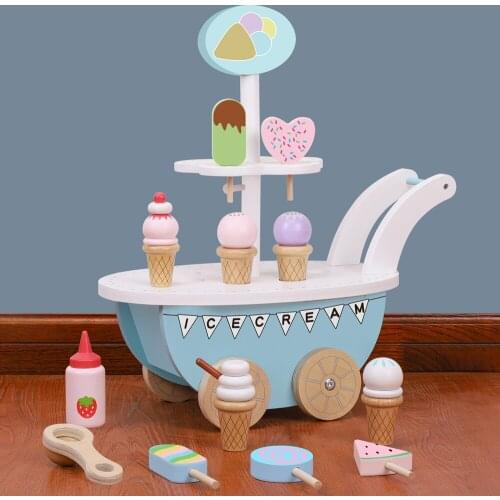 New Wooden Kitchen Toys Play House Simulation Ice Cream Trolley Pretend Play Toys Ice Cream Supermarket Children Gift Girls Toys