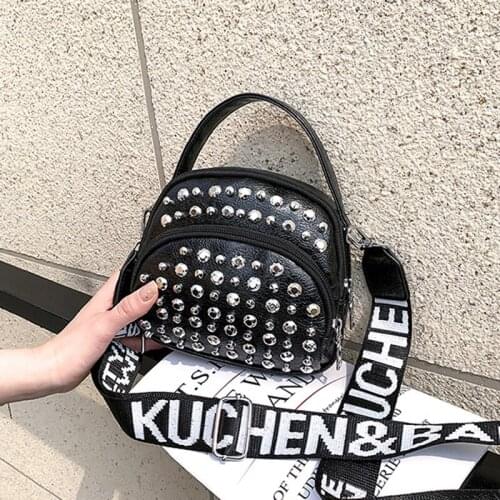 Luxury Rivet Shoulder Bag Women PU Leather Saddle Bag Wide Shoulder Belt Crossbody Bag Fashion Messenger Handbag Purse feminina