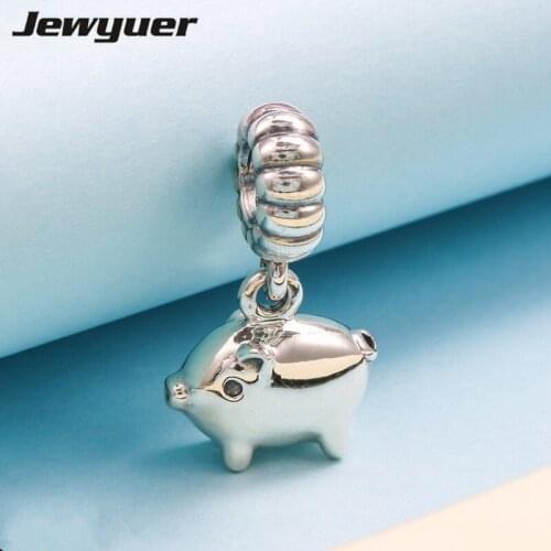 925 sterling silver Piggy dangle charms fit beads bracelets necklace DIY pendant for jewelry making pig charm fine jewelry DA141