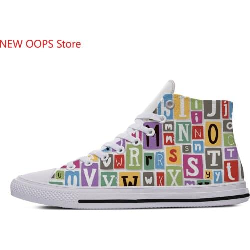 Language Colorful letters alphabet retro Novelty Design Lightweight High Top Canvas Shoes Men Women Casual Breathable Sneakers