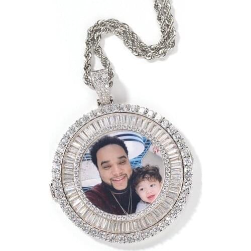 Hip Hop AAA CZ Stone Paved Bling Iced Out Photo Frame Memory Medallions Pendant Necklace for Women Men Jewelry