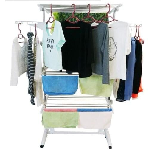 Clothes Hangers Foldable Garment Rack Clothes Rack Standing Clothes Drying Rack Clothes Hanger Shelf Home Towels Metal Floor HWC
