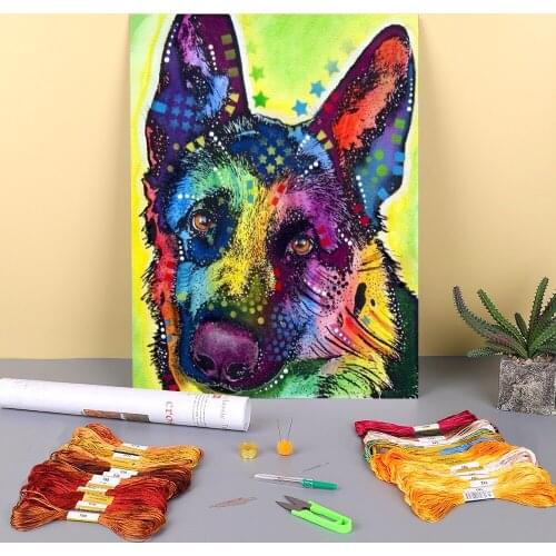 Animal German Shepherd Pre-Printed 11CT Cross Stitch Embroidery Full Kit DMC Threads Handiwork Handicraft Hobby Wholesale