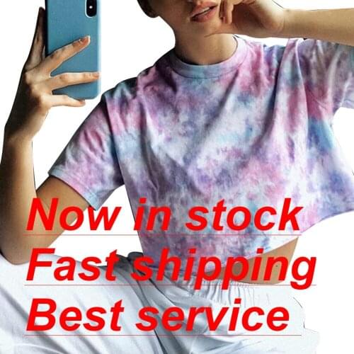 Womens Tie-dye Printed T-shirt Summer Fashion Casual Sexy Loose Short Sleeve Cropped Top