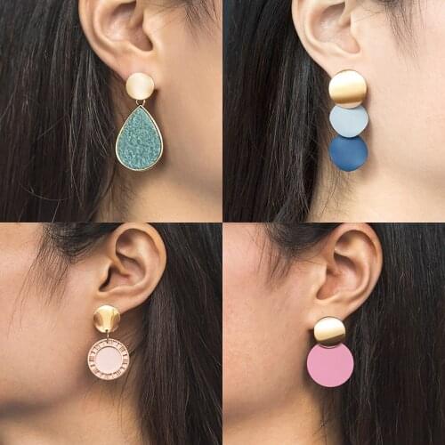 New Korean Statement Earings Metal Acrylic Round Drop Earrings for Women Fashion Vintage Geometric Earring 2020 kolczyki Jewelry
