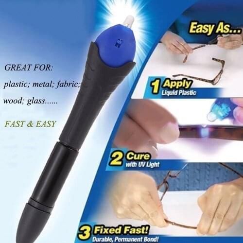 Newest 1PC 5 Second Fix UV Light Pen Glass Glue Repair Tool With Glue Super Powered Liquid Plastic Welding Compound