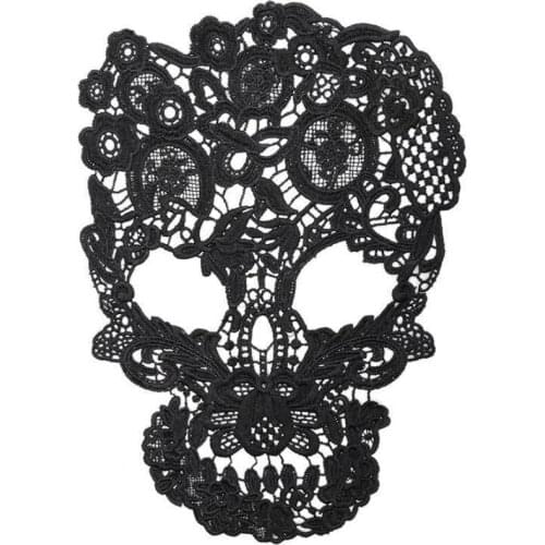 1 Piece White Black Skull Skeleton Design Embroidery Lace Applique Sewing Patch DIY Sewing Garment Patch for Clothing Decor