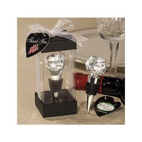 100pcs Wedding Souvenirs Gift Faceted Clear Crystal Ball Top Wine Bottle Stopper Free Express Shipping
