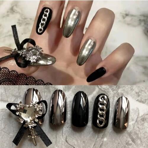 New American punk style Smoky gray pure color with butterfly bow 3d fake nails lady middle-long false nails bride full nail tips