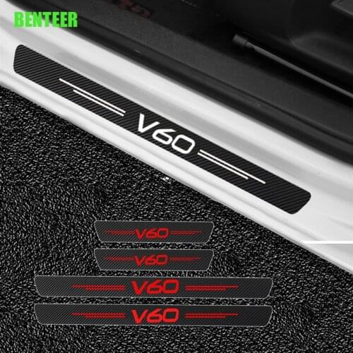 4pcs Carbon Fiber Car Door Sticker For Volvo V60 Auto Accessories