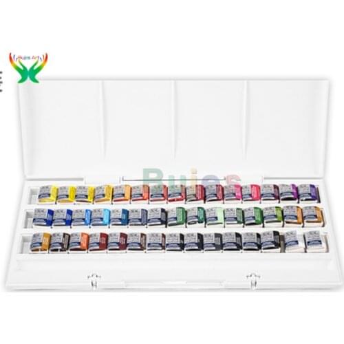 Winsor Newton 24/36/45 Color Solid watercolor pigment suit beginners' painting by hand portable iron box sub package art drawing