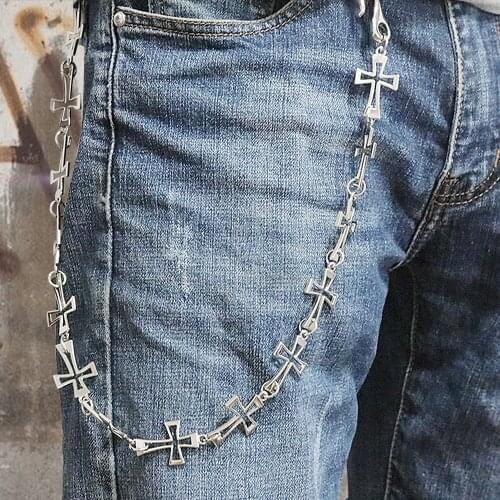 RJ Rock Singer Cross Pants Chain Punk Hip-Hop Trendy Belly Chains Steel Stainless Jeans Waist Jewelry Clothing Accessories Gift