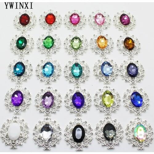 Delicate Jewelry Accessories Buckle 10/Pcs 30x33mm Rhinestone Decorative buckle various Colors Button Craft Handmade Production