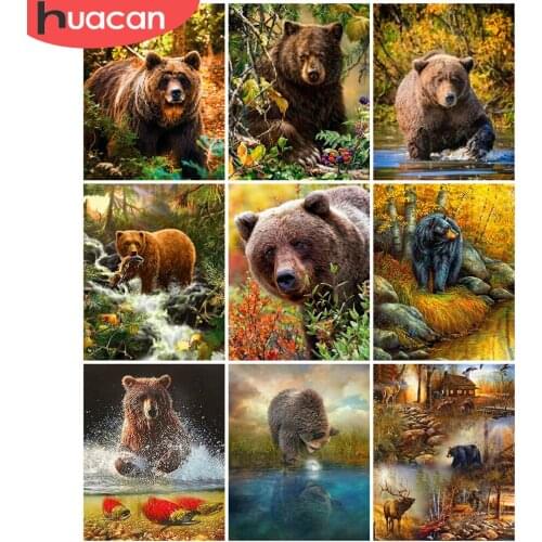 HUACAN Painting By Numbers Bear Animals Pictures By Number Forest Kits Home Decoration Drawing On Canvas HandPainted Art Gift