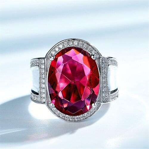 DY 925 Sterling Silver Ring Big Center Oval Gemstone Ruby Cubic Zirconia Luxury Fancy Ring For Women Fashion Accessories Jewelry