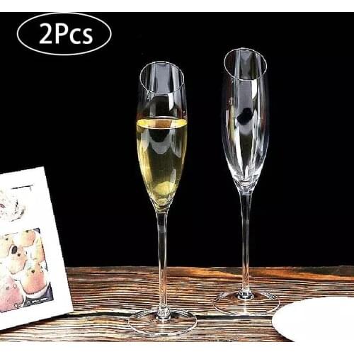 2Pcs Lead-free Crystal Glass Cup Champagne Glasses Wedding Party Flutes Bevel Wine Glass Home BarDrinkware vasos de vidrio 220ml