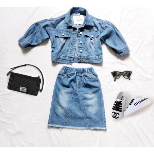 Family Matching Outfits Mother Girls Baby Girls Denim Skirt Suits Fashion Denim Jacket+ Skirts 2pcs Sets for Mom and Daughter