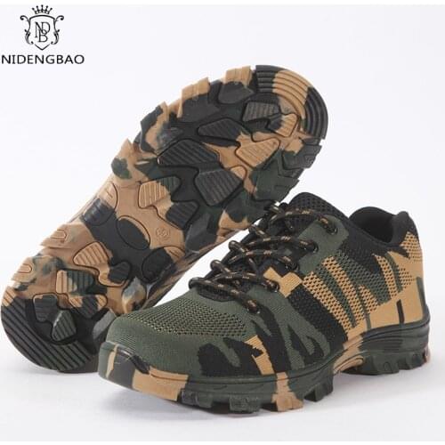 Men Sports Shoes Outdoor Mesh Sneakers Military Work Casual Shoes Men Camouflage Breathable Walking Shoes Trainers Big Size 47